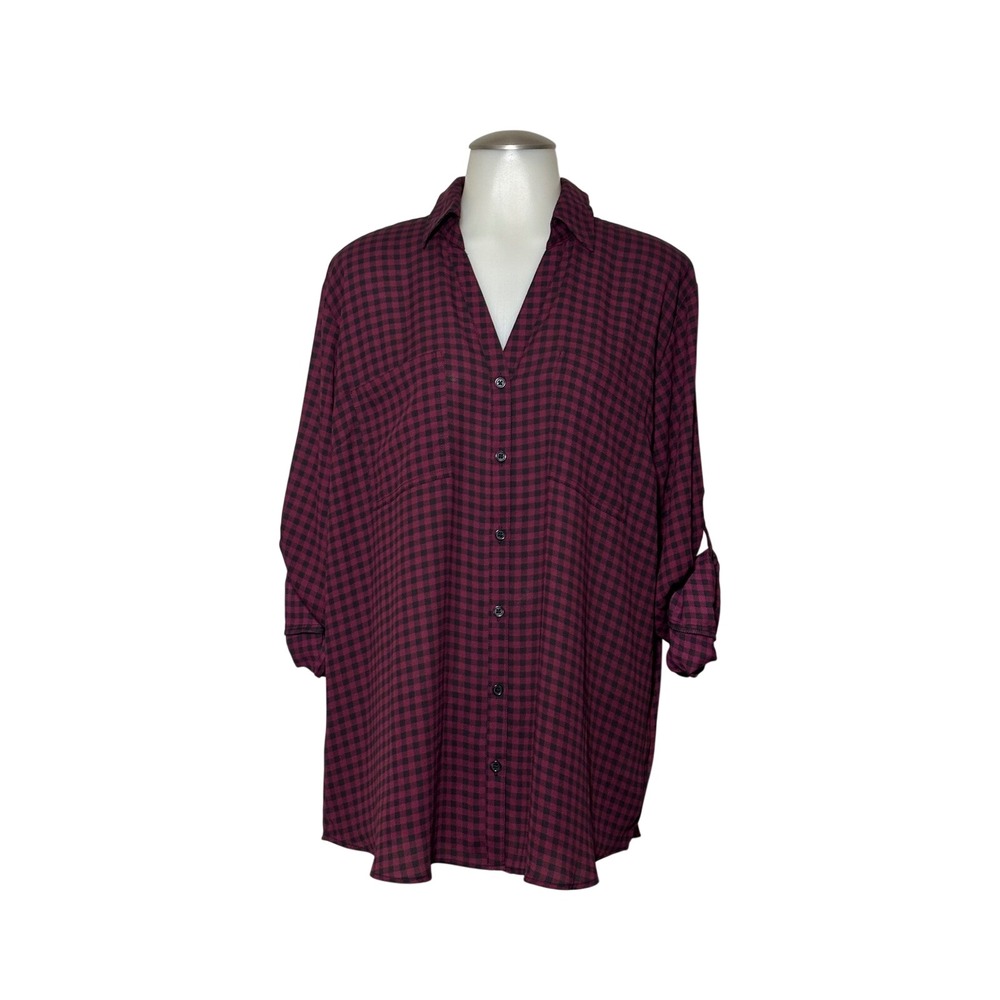 Maurices Button Down Shirt Womens XL Purple Black Gingham Roll Tab New With Tags